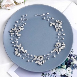 EASEDAILY Bride Wedding Hair Vine Silver Rhinestone Wedding Headpieces Pearl Bridal Hair Accessories for Women and Girls