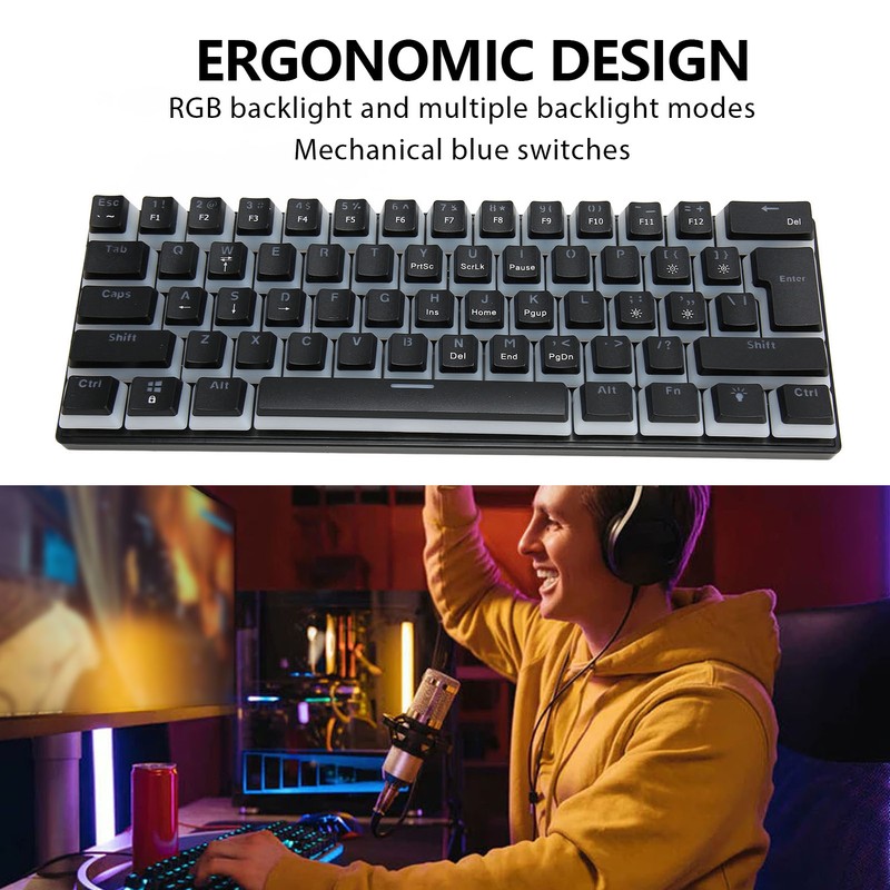 Mechanical Keyboard 61 Key RGB Lighting Blue Switch Ergonomic 60%