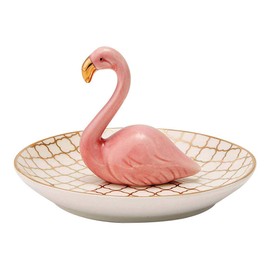 Lependor Luxury Porcelain Adorable Flamingos Jewelry Ring Holder - Ceramic Display - Rack Jewelry Dish Organizer – Perfect for Hold Rings, Chain Bracelets Earrings Trays Dish, Grid Disk - Pink Flamin