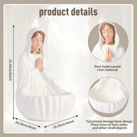 Virgin Mary Statue Decor,6 Inches Our Lady of Grace Holy Sculpture Relic Mary Praying Rosary Holder,Mother Resin Figure,Catholic Gifts for Women, Living Room Office Desktop Home Decor