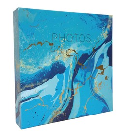 Photo Album 6'' x 4'' Photographs Holds 200 Slip In Photos Marble Design Gold Turquoise Blue Cover