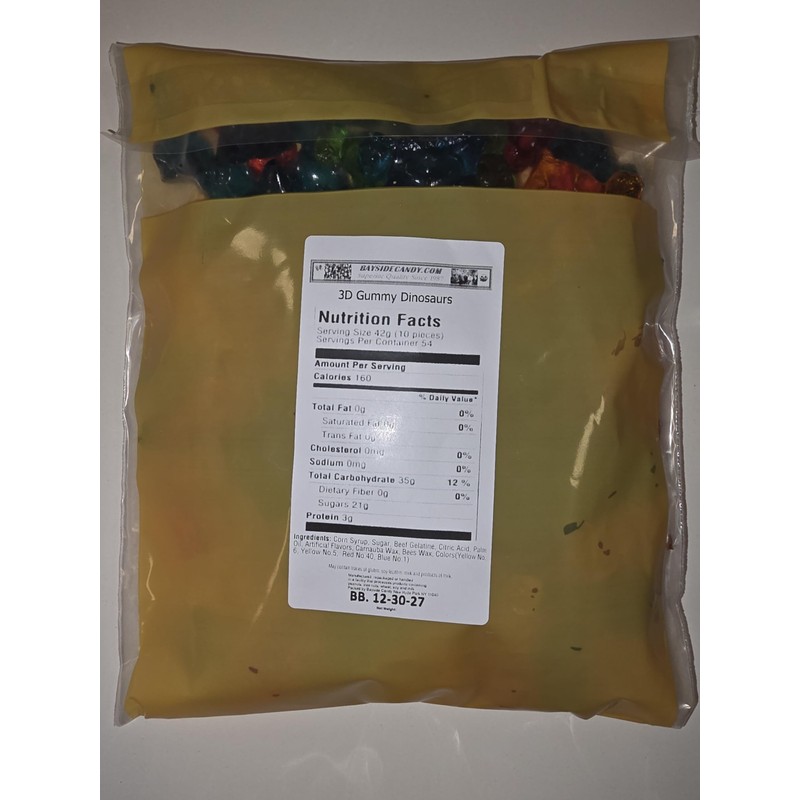 Bayside Candy Gummy 3D Dinosaurs – Assorted Fruit-Flavored Dinosaur-Shaped Gummies