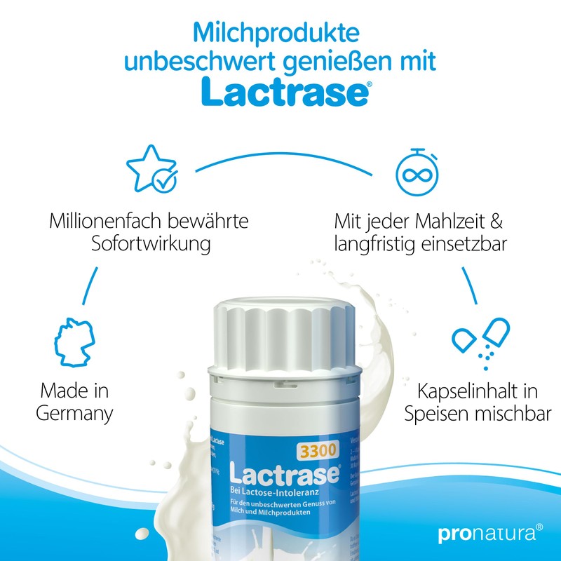 pro natura Lactrase 3300 – 100 Lactase Kapseln bei Lactose-Intoleranz,