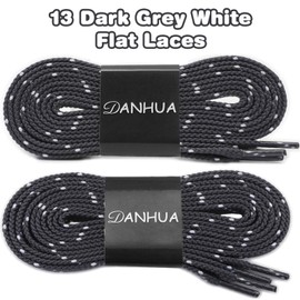 DANHUA Flat Thick Sneakers Shoelaces: 2 Pair 47.24 inch Dark Grey White Twill Point Athletic Shoe Laces