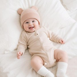 Hadetoto Cotton Baby Beanie Winter Knitted Hat with Bear Ear for Infant Toddler Boys Girls Soft Warm Skull Cap (US, Age, 0 Months, 6 Months, Pink)