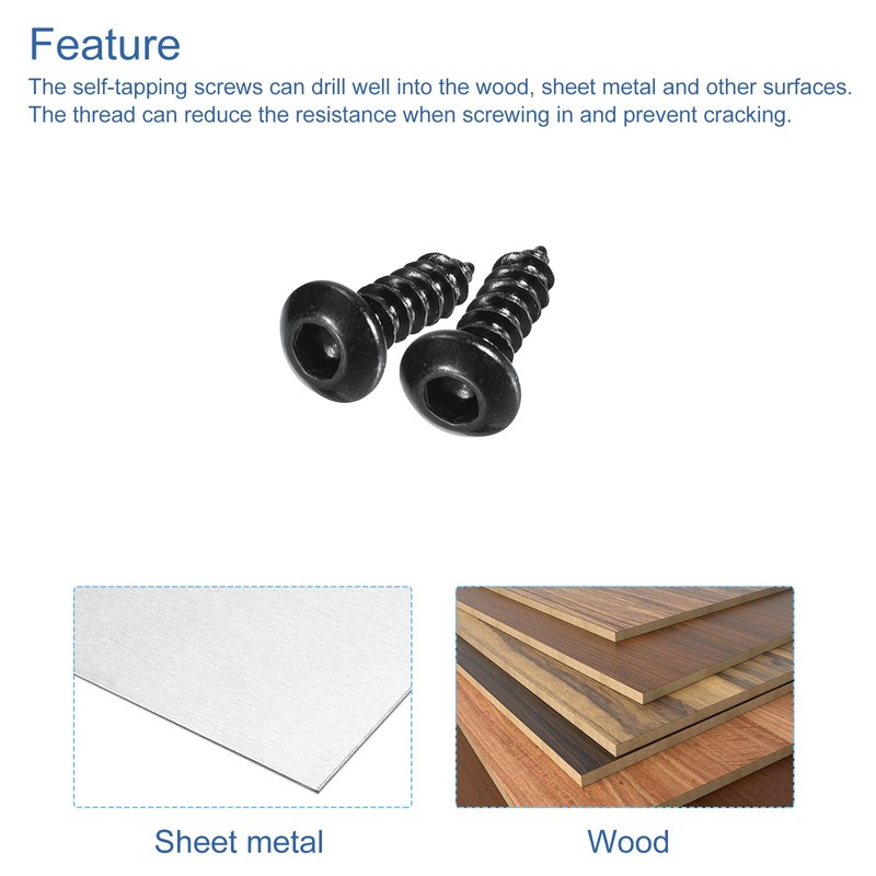 sourcing map Hex Socket Self Tapping Screws, M3 x 10mm