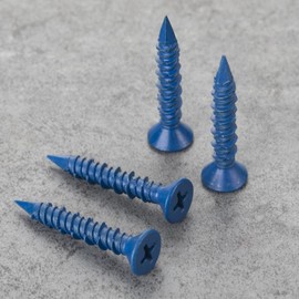 Krysay 155Pcs 1/4 x 1-1/4 in Concrete Screws with Drill bits,Masonry Screws for Concrete Assortment Kit,Flat Head Block Cement Stacoo Screws and Anchors,Diamond Point,Blue Coated(2LB)