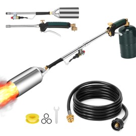Propane Weed Torch, WADEO Weed Burner Torch Kit with 10 FT Hose Regulator, Weed Torch with 1,800,000 BTU, Self Igniting and 1lb Propane Cylinder Converter for Flame Weeding, Roofing, Melting Ice Snow