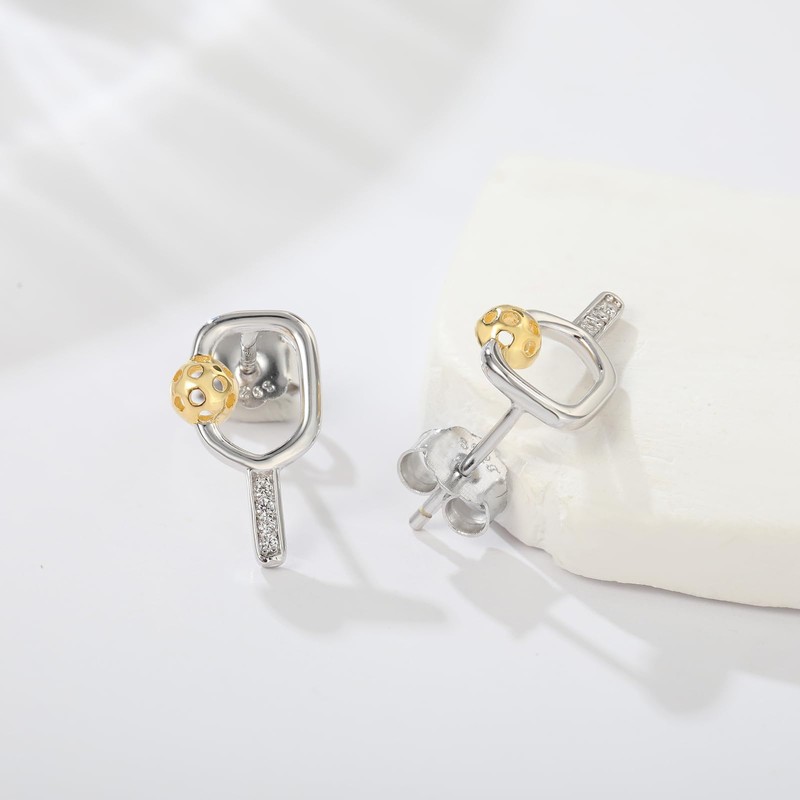Pickleball Stud Earrings 925 Sterling Silver Jewelry Pickle Ball Gifts