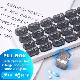 Belegao Pill Box Monthly - 31 Day Pill Case Organiser Daily Travel Pill Boxes Small Compartments Dispenser Container Portable for Tablets Vitamins Cod Liver Oil Supplements Medication Storage