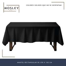 Mosley Mantel Varios Colores para Mesa de Banquetes, Eventos y hogar Rectangular, Cuadrados o Redondos (Negro, Rectangulo 250x150 cm)