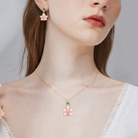 EleQueen 14K Gold Plated Enamel Orchid Flower Teardrop Necklace Earrings Jewelry Set Gifts for Women, Valentins' Day/Mother's Day/Christmas Gift Pink Silver-Tone