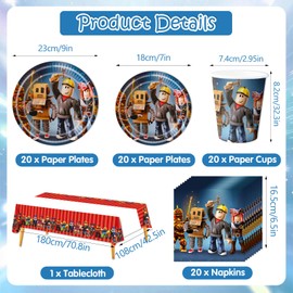 81Pcs Birthday Decorations, Game Party Decorations Kids' Party Tableware Set, Birthday Party Plates Cups and Napkins Tablecloth 20 Guests