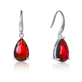 Namana 925 Sterling Silver Earrings for Women and Teen Girls with Pear Shaped Red Stones, Teardrop Ruby Red Earrings for Women, Silver Drop Earrings for Women with Ruby Red Stones