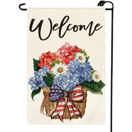 HIUCUS 4th of July Hydrangea Garden Flag 12x18 Inch Double Sided Summer Outside Floral Welcome Yard Outdoor Decoration Flag MG16