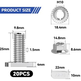 Hammer Head Screws M10 x 25 Stainless Steel A2-70 with Flange Nuts - Pack of 20 for PV Solar Mounting Rails, Greenhouse and Photovoltaic Assembly, Excellent Rust and Corrosion Resistance Performance