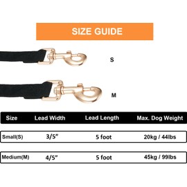 Ewinoom Soft Cotton Dog Leash, 5 Ft Heavy Duty Corduroy Dog Leashes with Gold Metal Hook for Small Medium Large Dogs,Medium,Black