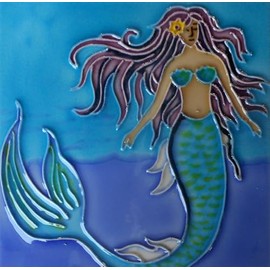 Mermaid Hand Painted Ceramic Art Tile 6x6 inches