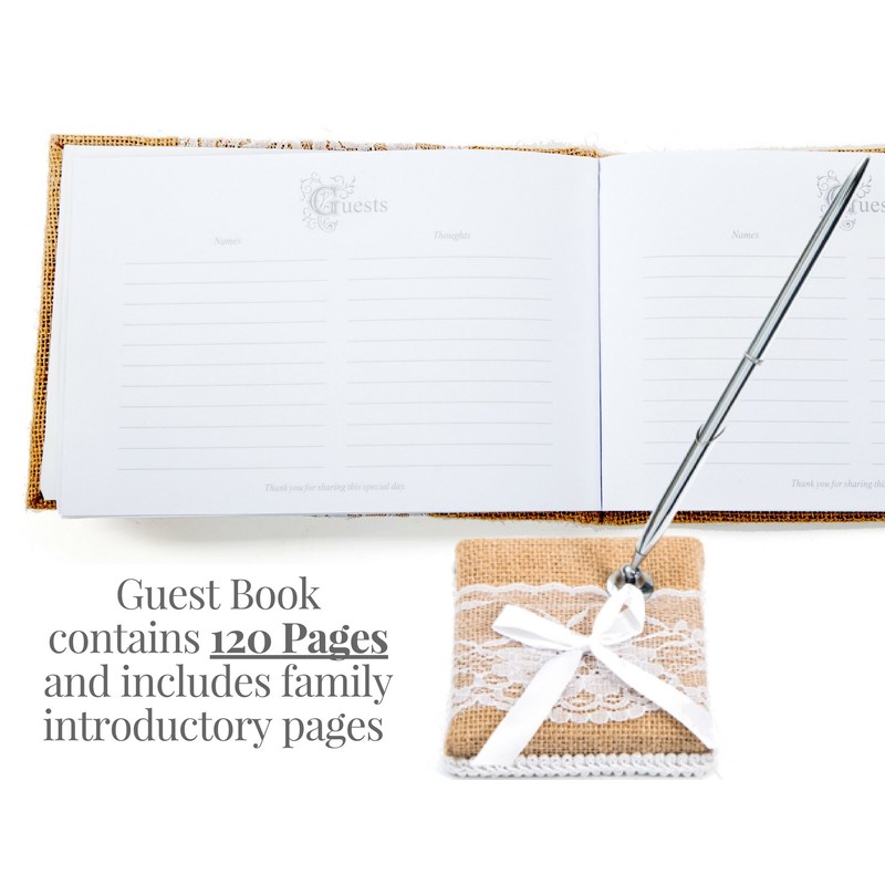 BETTERLINE Rustic Wedding Guest Book Made of Burlap and Lace