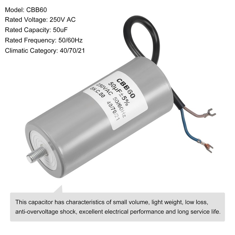 MECCANIXITY CBB60 Run Capacitor 50uF 250V AC 2 Wires 50/60Hz