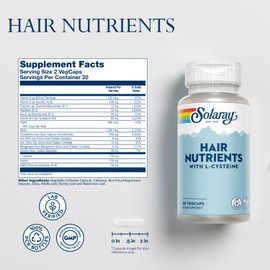 Solaray Hair Nutrients with L-Cysteine - Hair Vitamins with Biotin for Hair Growth Support - Hair Skin and Nails Vitamins for Women and Men - Lab Verified, 60-Day Guarantee - 30 Servings, 60 VegCaps