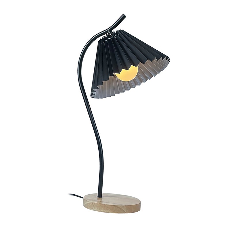 Table Lamp with Cloth Pleated Lampshade Metal Modern Nightstand Bedside