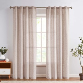 jinchan Linen Curtains 84 Inches Long for Living Room Farmhouse Rod Pocket Back Tab Light Filtering Window Drapes for Bedroom Curtains Taupe 2 Panels