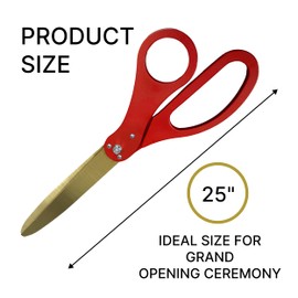 Large Novelty Ribbon Cutting Scissors – Giant Red Scissors 25'' with Golden Blades for Ribbon Cutting Ceremony Heavy Duty Giant Ribbon Cutting Scissors for Inauguration Ceremonies & Special Events