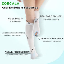 ZOECALA T.E.D. Anti Embolism Compression Stockings for Women & Men,15-20 mmHg Medical Support Thigh High Ted Hose Socks with Inspect Toe Hole for Relieve Swelling,Varicose Veins,Edema,DVT