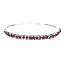 Rosemarie Collections Women's Triple Row Crystal Statement Choker Necklace (Dark Pink)