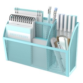 DALTACK Magnetic Pencil Holder Magnetic Shelf for the Whiteboard 3-Grid Mesh Magnetic Pen Holder for Refrigerator Magnetic Organizer Locker Accessories Organizer for Home, School and Office, Blue