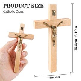 UPIQNG Jesus Christ Wall Cross Wooden Hanging Crucifix Cross Catholic Christian Wall Cross with Metal Jesus for Wedding Party Home Decoration,Wooden Color,6 Inch