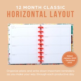 Happy Planner Disc-Bound 12-Month Planner, Jan.–Dec. 2025 Daily, Weekly, and Monthly Planner, Classic Size, Horizontal Layout, Serene Garden, 72 Pages, 12 Dividers, 2 Sticker Sheets, 7" x 9.25"