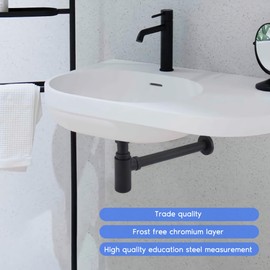 Bottle Trap Set, G 1 1/4 X 32mm Stainless Steel Bottle Trap for Bathroom Basins, Vessel Sinks with Overflow Hole, Height Adjustable, Anti-Rust, ‘L’ Shaped Anti-Odour (Black 2)