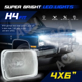 AQJ 4PCS Fit Lincoln Town Car 1981-1989 4x6" LED Headlights Sealed Hi/Lo Beam DOT