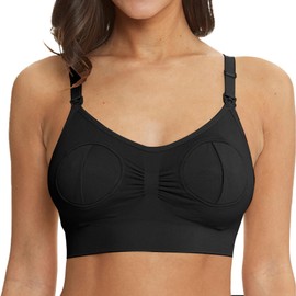 Dress Cici Black Hands Free Pumping Bra for Large Breast, 3 in 1 Front Clip Maternity Nursing Bra Asia Size XL, 2 PCS