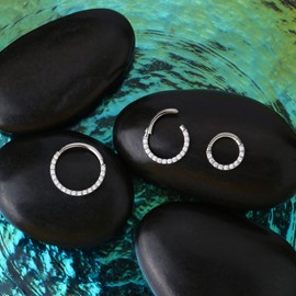 OUFER Septum Piercing G23 Solid Titanium Daith Earring Hoop Tragus Helix Rings 16G Hinged Segment Hoop Clear CZ Paved Cartilage Earring 8