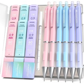 Four Candies 0.9mm Mechanical Pencil Set - 6 Cute Pencils with 360 HB/2B Lead Refills, 3 Pastel Erasers and 9 Eraser Refills, Aesthetic School Supplies for Students
