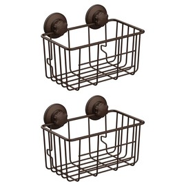 SANNO Suction Cup Shower Caddy Basket for Shampoo Combo Organizer Basket Stainless Steel Holder for Bathroom Storage,Bronze,pack of 2