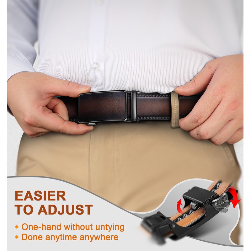 KEMISANT Men Belt 2 Pack, Leather Ratchet Belt Easy Click
