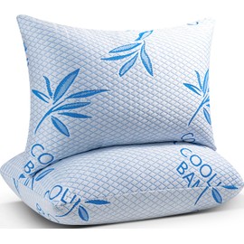 btasleeep Cooling Bed Pillows for Sleeping, Shredded Memory Foam Pillows Standard Size Set of 2, Breathable Rayon Derived from Bamboo Pillow for Side, Back, Stomach Sleepers