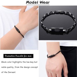Imrsanl Stainless Steel Cremation Bracelet for Ashes - Cylinder Urn Bangles for Human Ashes - Memorial Ashes Keepsake Jewelry for Men Women (Black-20cm/7.87 inch)