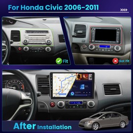 [8Core 4+64G Support SIM] Hikity Android 13 Car Stereo for Honda Civic 2006-2011, 10.1'' Touch Screen Radio, Wireless Carplay Android Auto, Bluetooth 5.0, GPS, AM/FM/RDS, EQ DSP, Backup Cam