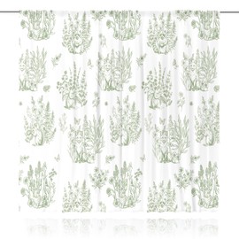 MESHELLY Nursery Curtains 42Wx63H Inch Rod Pocket Vintage Sage Green Flower Country Curtains for Kid Bedroom Cute Cartoon Safari Animal Wildlife Plant Floral Toddler Living Room Window Drapes 2 Panel