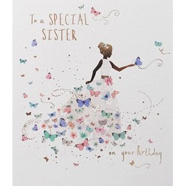 Paperlink Special Sister Birthday Card - Girl in Butterfly Dress with Foil Details - Eco-Friendly, 155 x 175mm