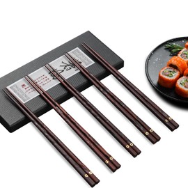 Elegant Printed Wooden Japanese Chopsticks – Fancy, Reusable Chopstick Set for Dining & Gifts(Wood Red) (Black)