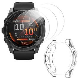 CeiLarv 3+1 Pack Screen Protector for Garmin Fenix 8 51mm Tempered Glass Film 9H Anti-Scratch HD Clear Screen Protector TPU Case Cover for Garmin Fenix 8 51mm - Transparent