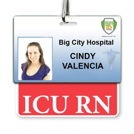 ICU RN Badge Buddy - Heavy Duty Horizontal Badge Buddies for Critical Care Nurses/Intensive Care Unit R.N. - Spill Proof & Tear Resistant Cards - 2 Sided Quick Role Backer by Specialist ID (Red)