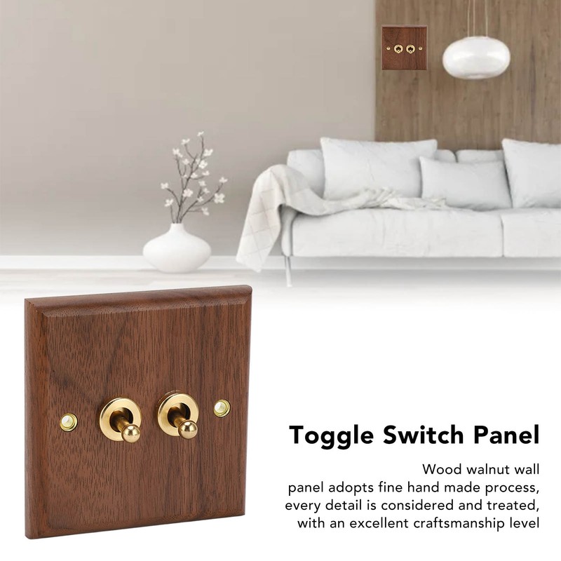 Double Toggle Switch Retro Walnut Wood Wall Mount Panel with