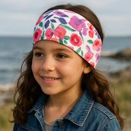 Wollhuhn Eco Children/Boys/Girls Cool Elastic Headband/Hair Band Comfortable Double Layer Jersey or Fleece Many Designs 21215152 (Flowers Pink)